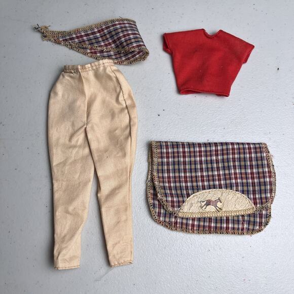 Vintage Barbie Clone Western Outfit Clothes Lot Red Top Pants Scarf Horse Pad - Picture 3 of 14